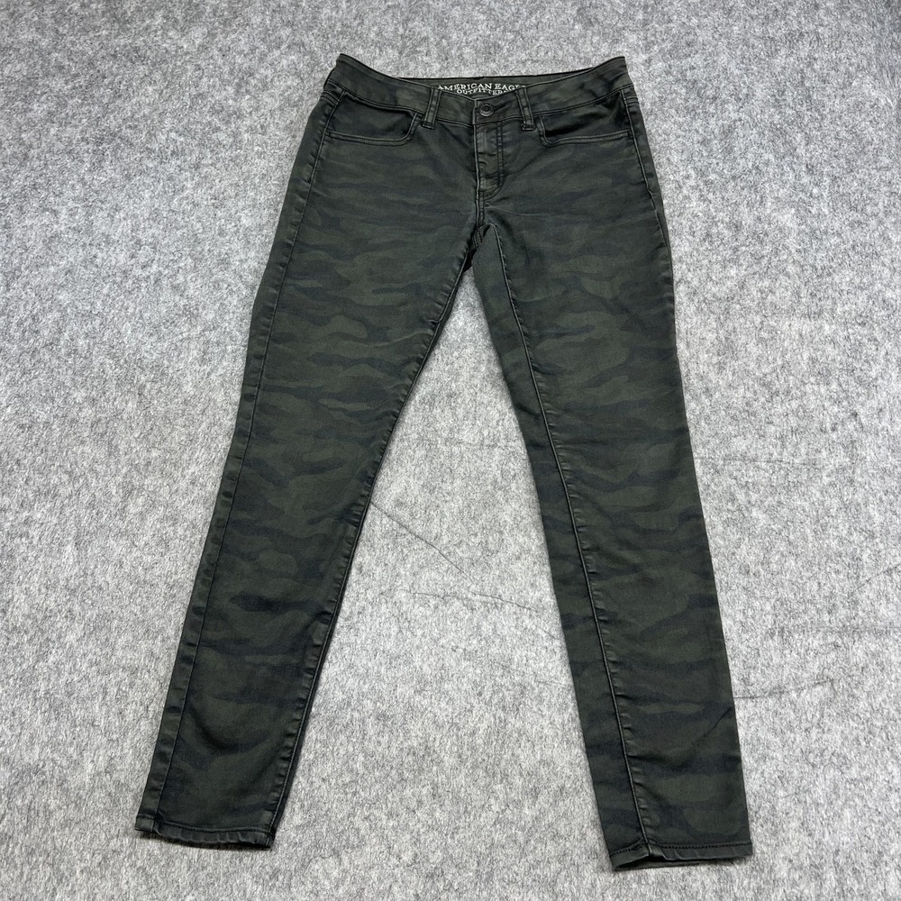 American Eagle Jegging Jeans Womens 6 Green Camo‎ Skinny Stretch Casual Preppy